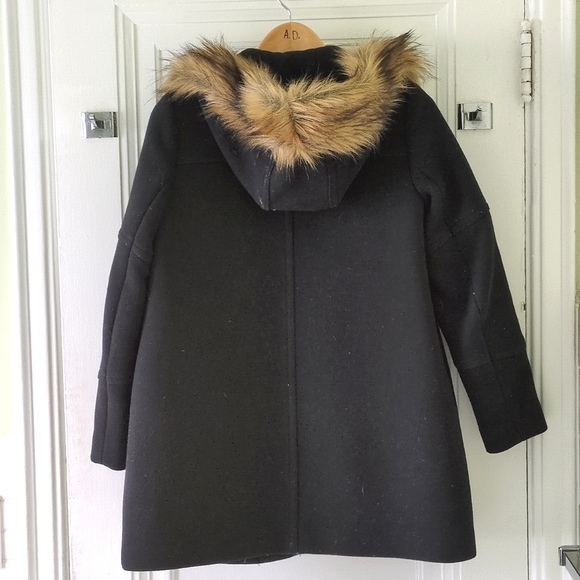 J. Crew black wool parka with faux fur trim - Picture 5 of 8